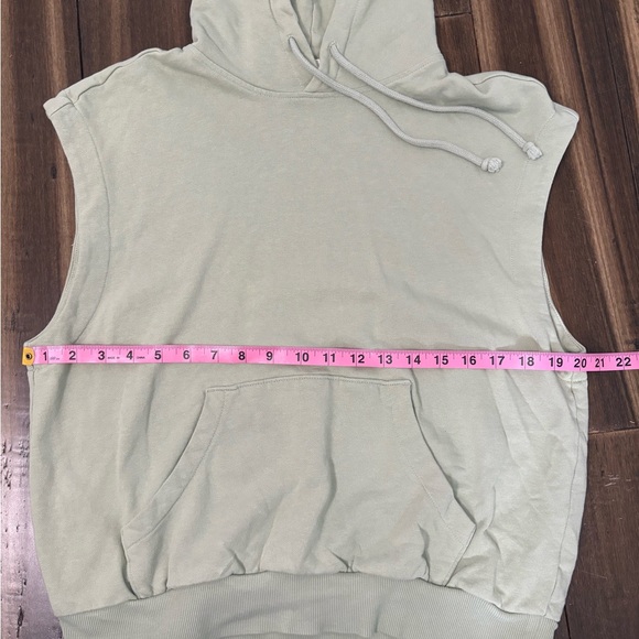 Sz S Sleeveless Light Green Sage Hoodie Pocket Drawstring Elastic Waistband Y2K - Picture 3 of 9